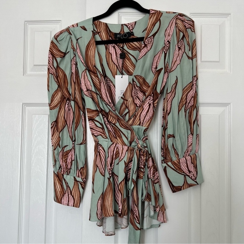 PatBO Peace Lily Printed Wrap Top